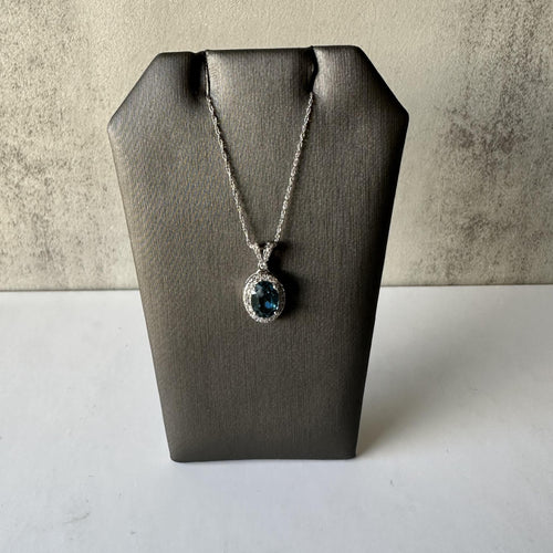 London Blue Topaz and Diamond Necklace in 10kt White Gold – 7.85x5.8mm Topaz