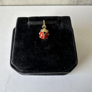 Estate 18kt Yellow Gold Enamel Ladybug Pendant, Pre-Loved