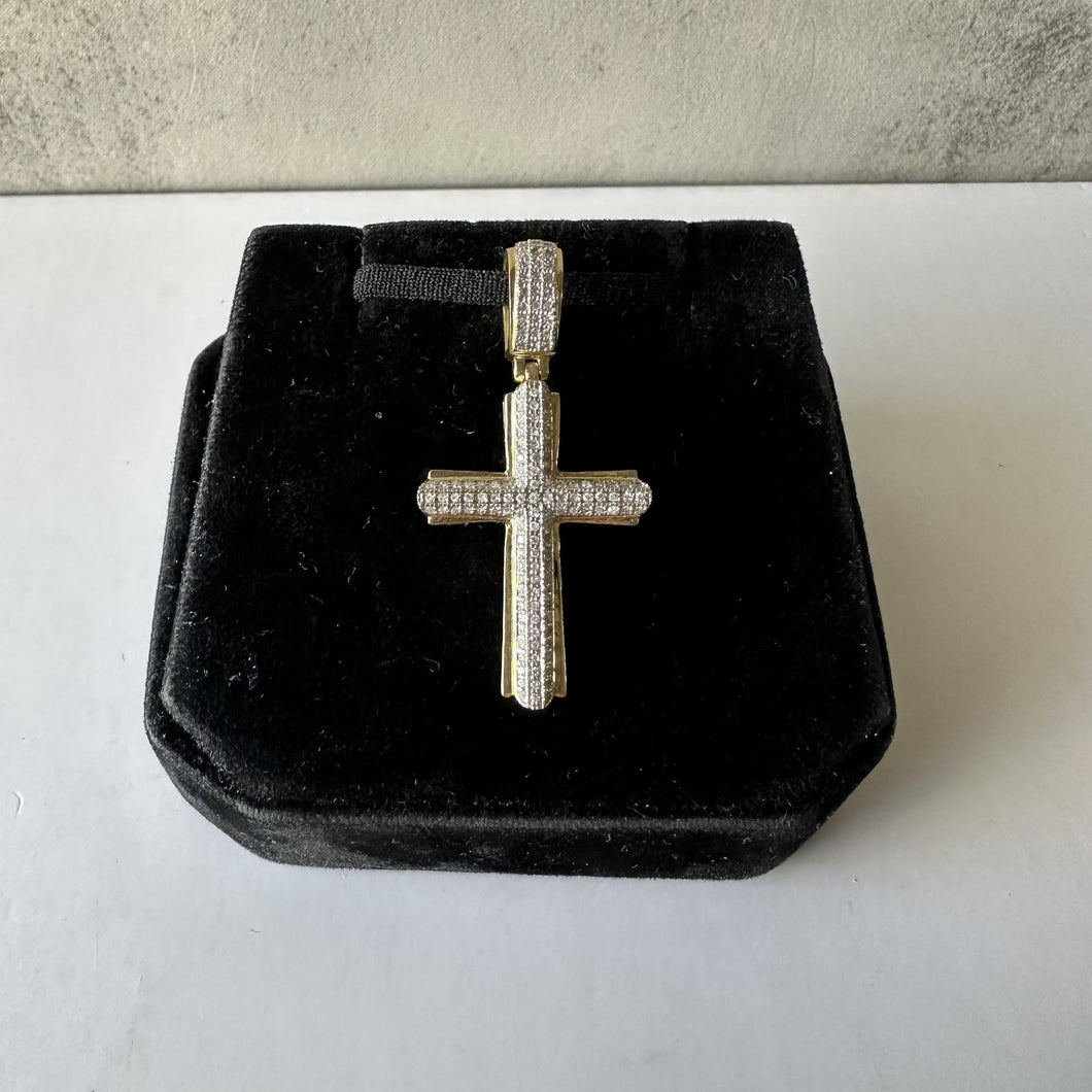 Diamond Cross Pendant in 10kt Two-Tone Gold – 0.32ctw Diamonds, 1 1/8