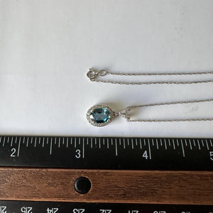 London Blue Topaz and Diamond Necklace in 10kt White Gold – 7.85x5.8mm Topaz