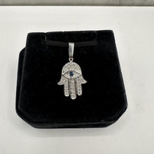 Load image into Gallery viewer, Estate Diamond and Sapphire Hamsa Pendant in 18kt White Gold
