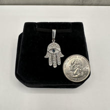 Load image into Gallery viewer, Estate Diamond and Sapphire Hamsa Pendant in 18kt White Gold
