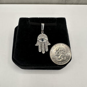 Estate Diamond and Sapphire Hamsa Pendant in 18kt White Gold