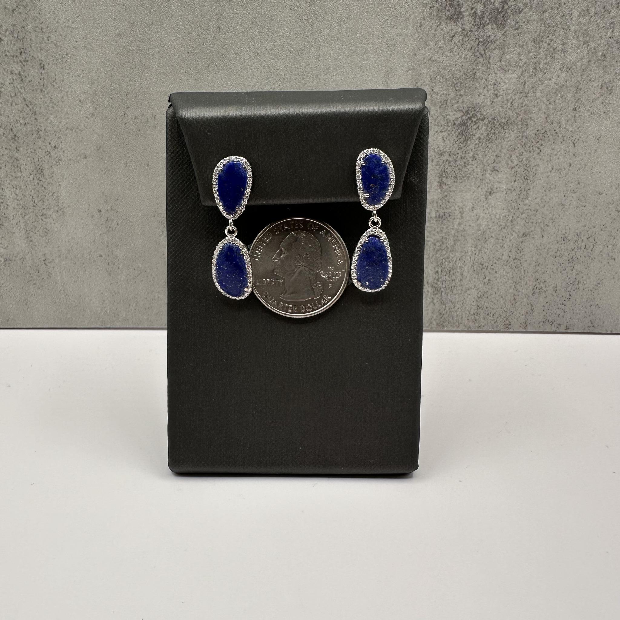 Lapis Diamond Drop Earrings 14K White Gold 0.50ctw GH SI2 I1