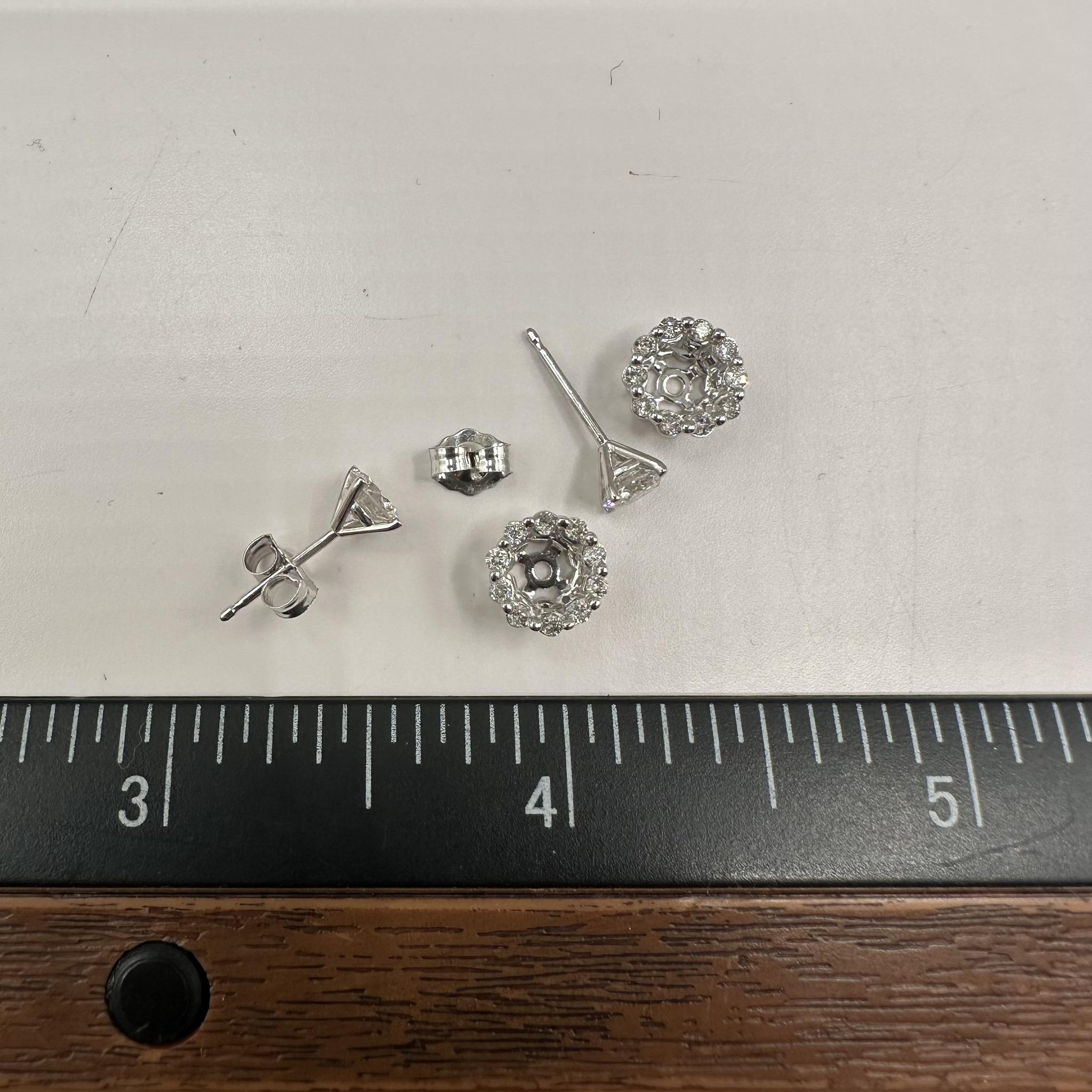 Natural Diamond Stud Earrings With Removable Jackets 14K White Gold 0.97ct