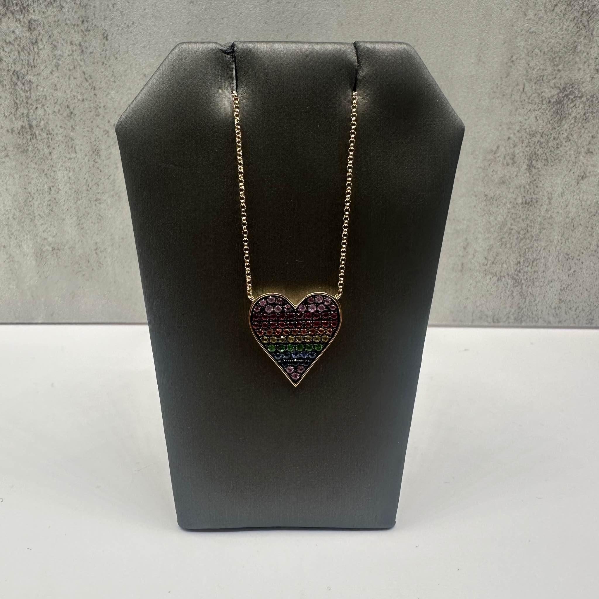 Effy Rainbow Sapphire Heart Necklace 14K Yellow Gold 0.69ctw Adjustable