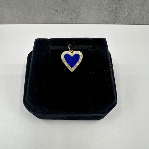 Diamond and Lapis Heart Pendant in 14kt Yellow Gold -1.02ctw Lapis, 0.26ctw Dia