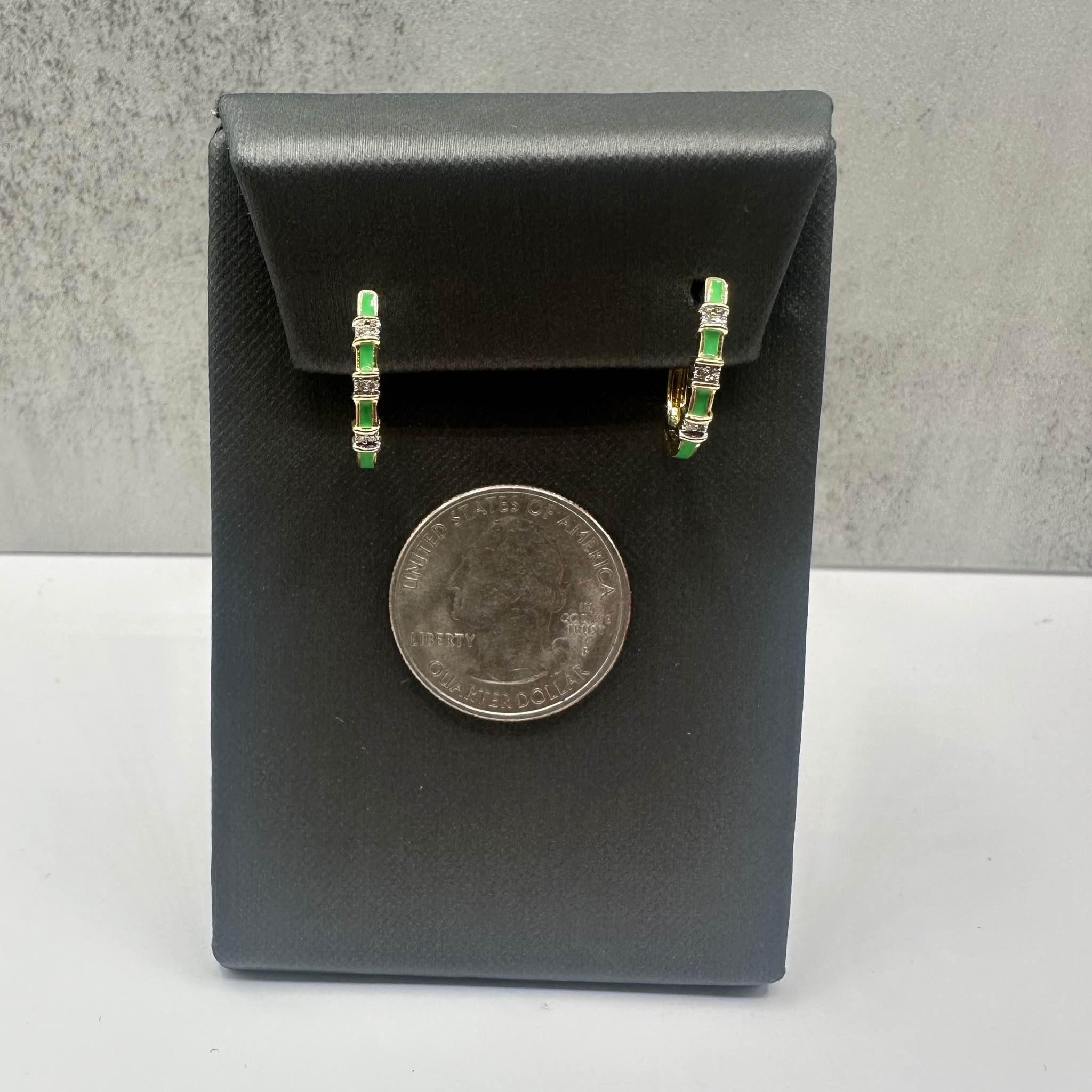 Green Enamel Diamond Earrings 14K Yellow Gold 0.05ctw GH SI