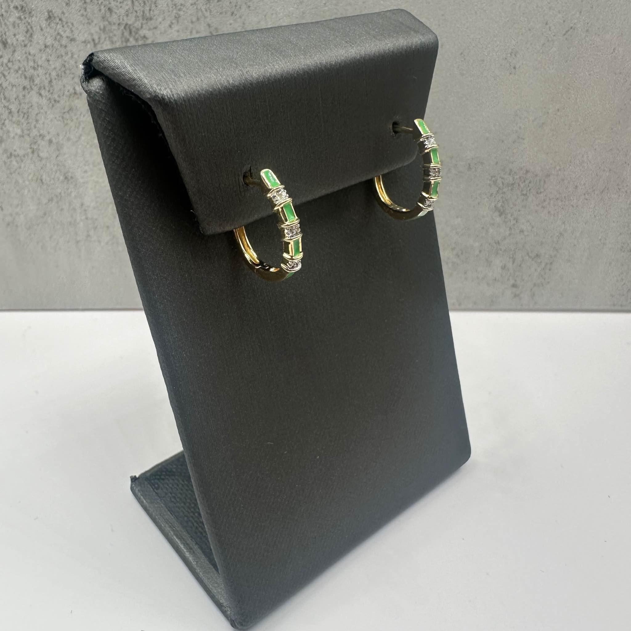 Green Enamel Diamond Earrings 14K Yellow Gold 0.05ctw GH SI