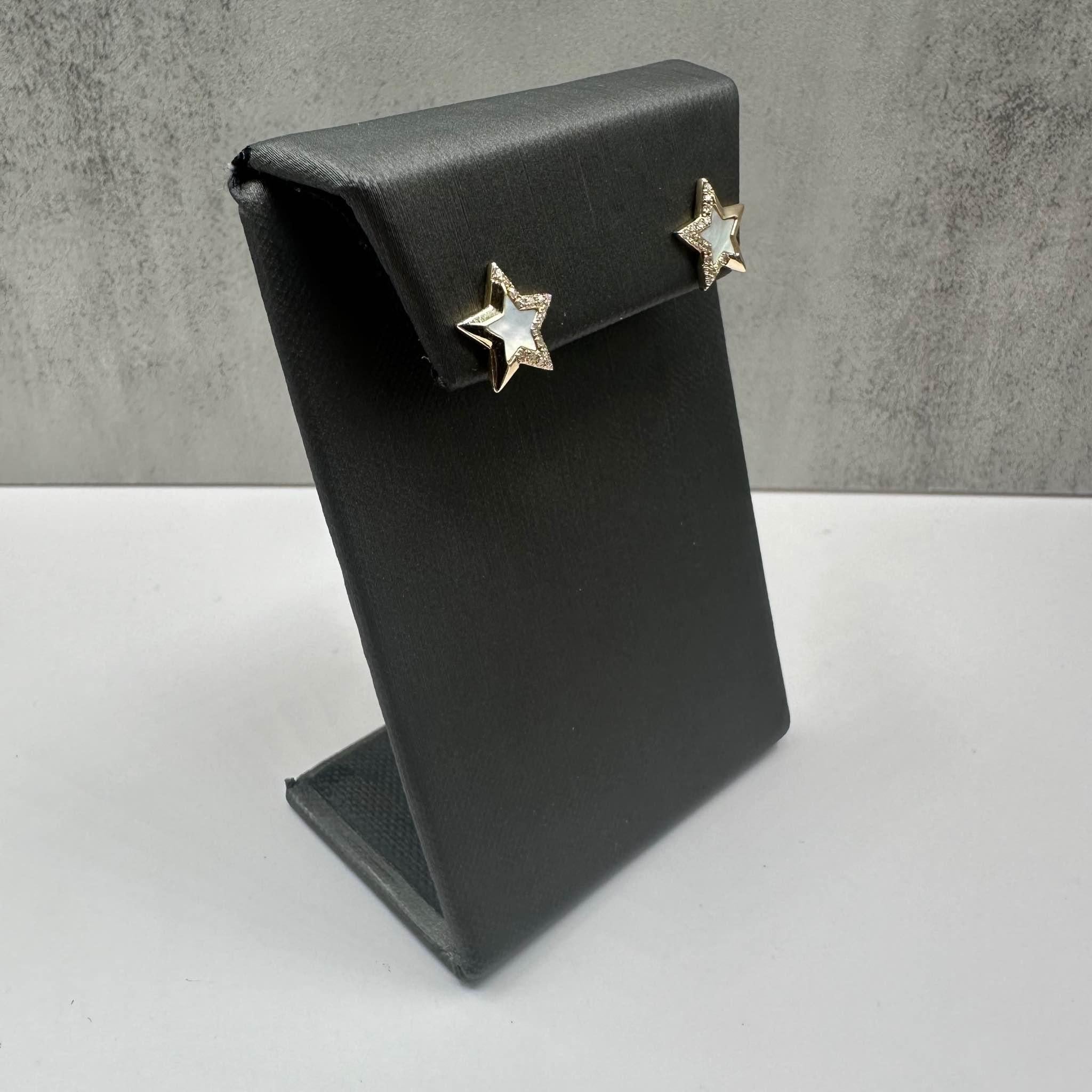 Effy Mother of Pearl Diamond Star Earrings 14K Yellow Gold 0.11ctw New