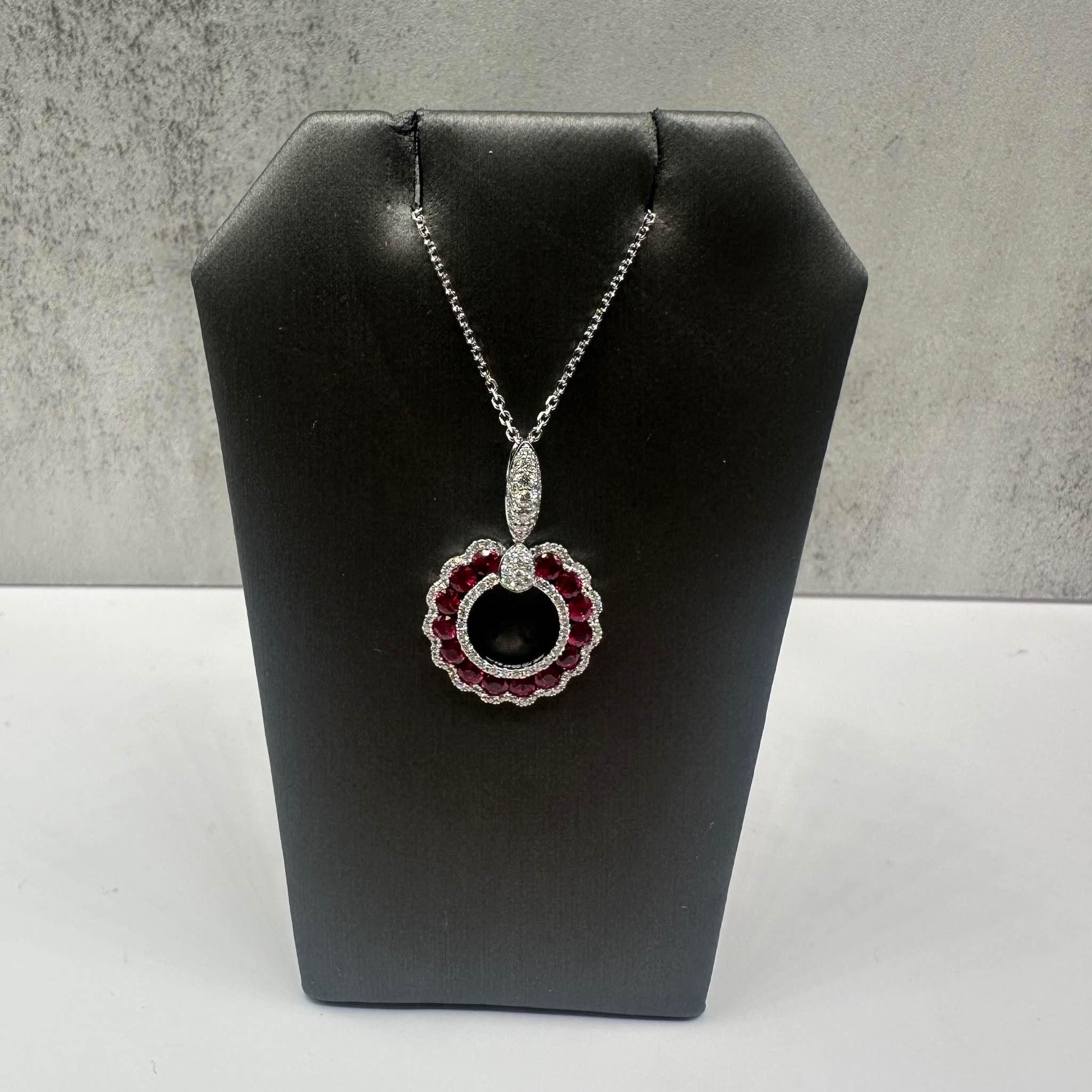 Ruby Diamond Necklace 14K White Gold 0.25ctw GH VS SI Diamonds