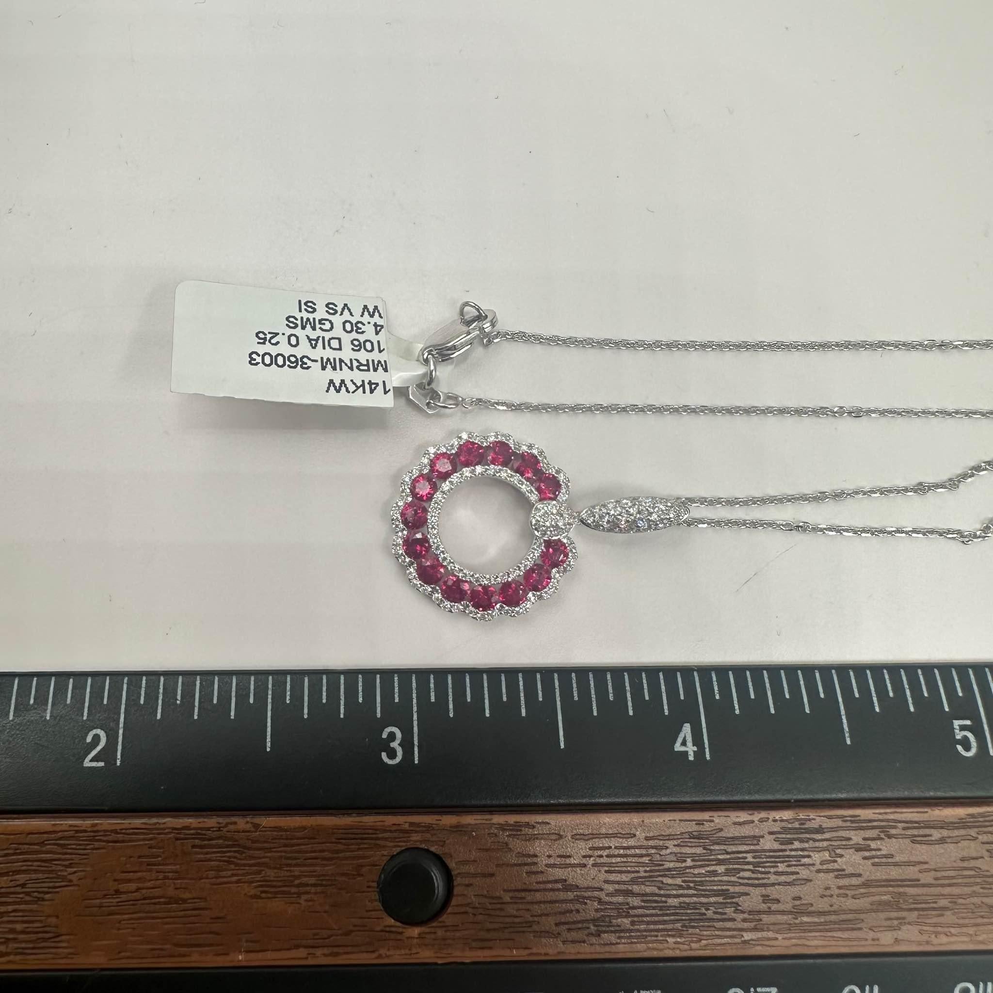 Ruby Diamond Necklace 14K White Gold 0.25ctw GH VS SI Diamonds