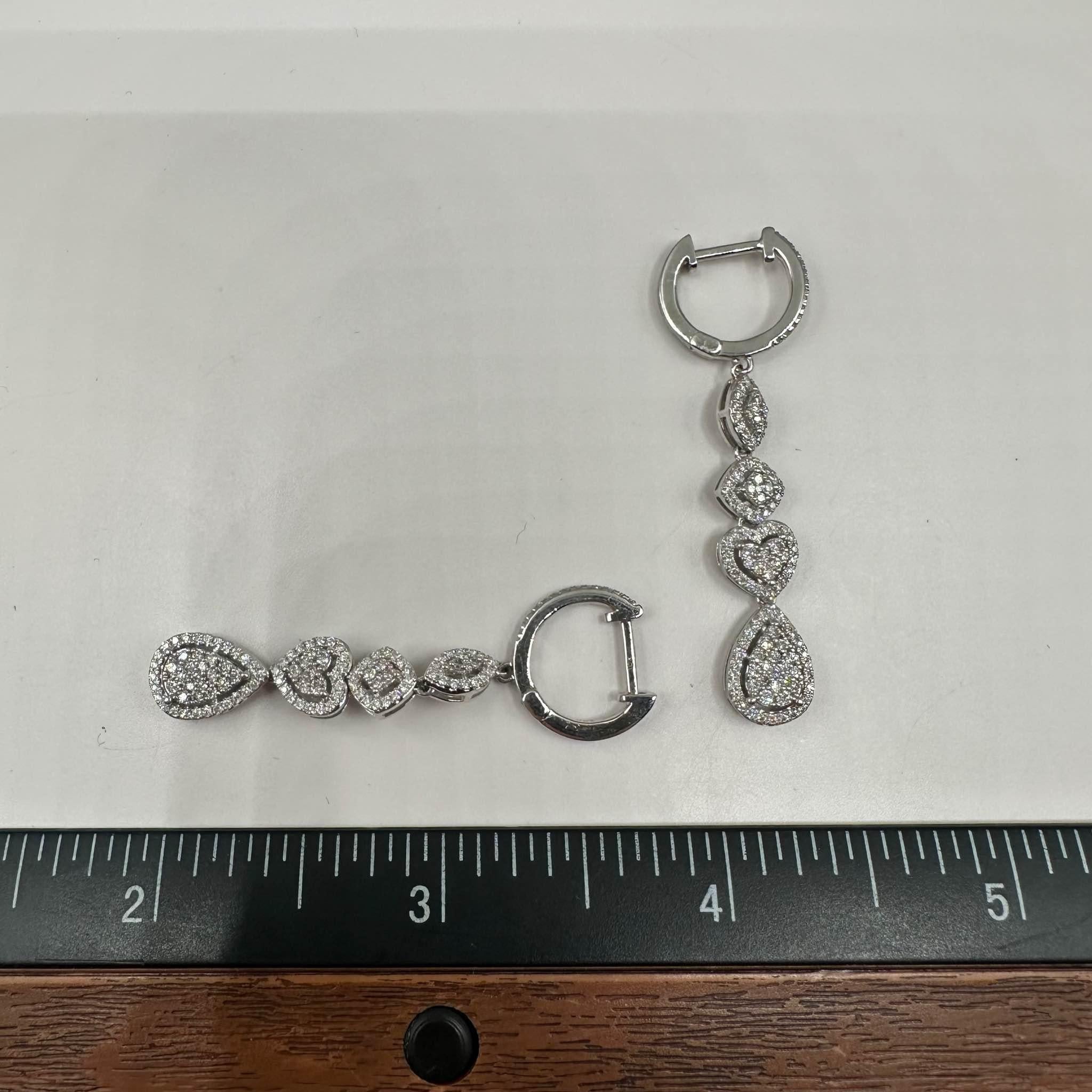 Diamond Multi Cluster Drop Earrings 10K White Gold 1.20ctw New