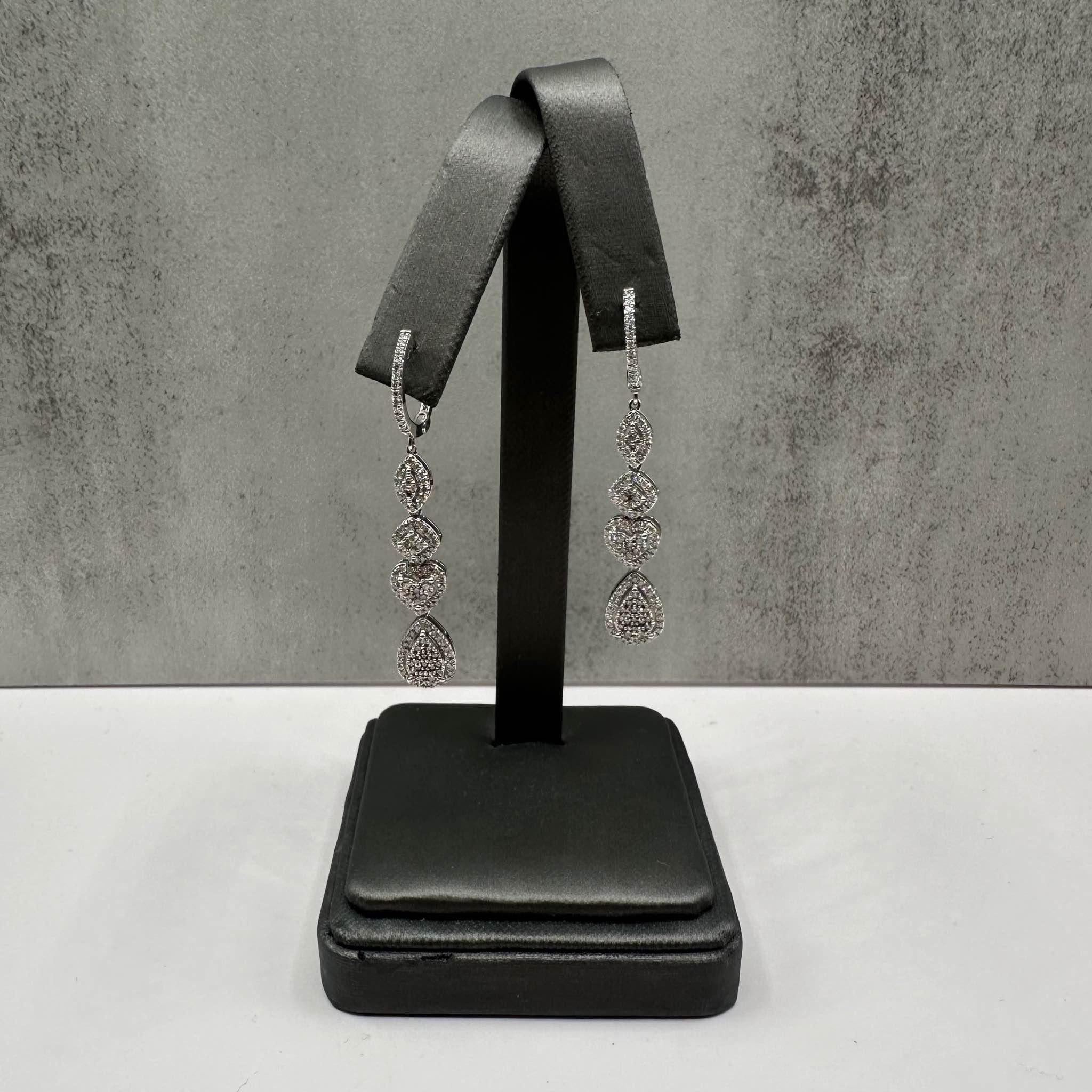 Diamond Multi Cluster Drop Earrings 10K White Gold 1.20ctw New