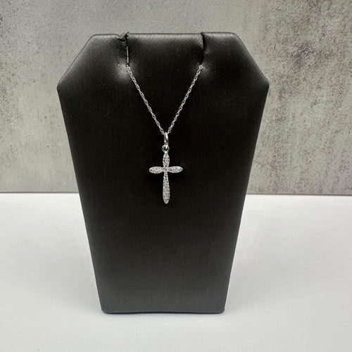 Diamond Cross Necklace in 10kt White Gold - 0.15ctw GH I1 Diamonds, 18