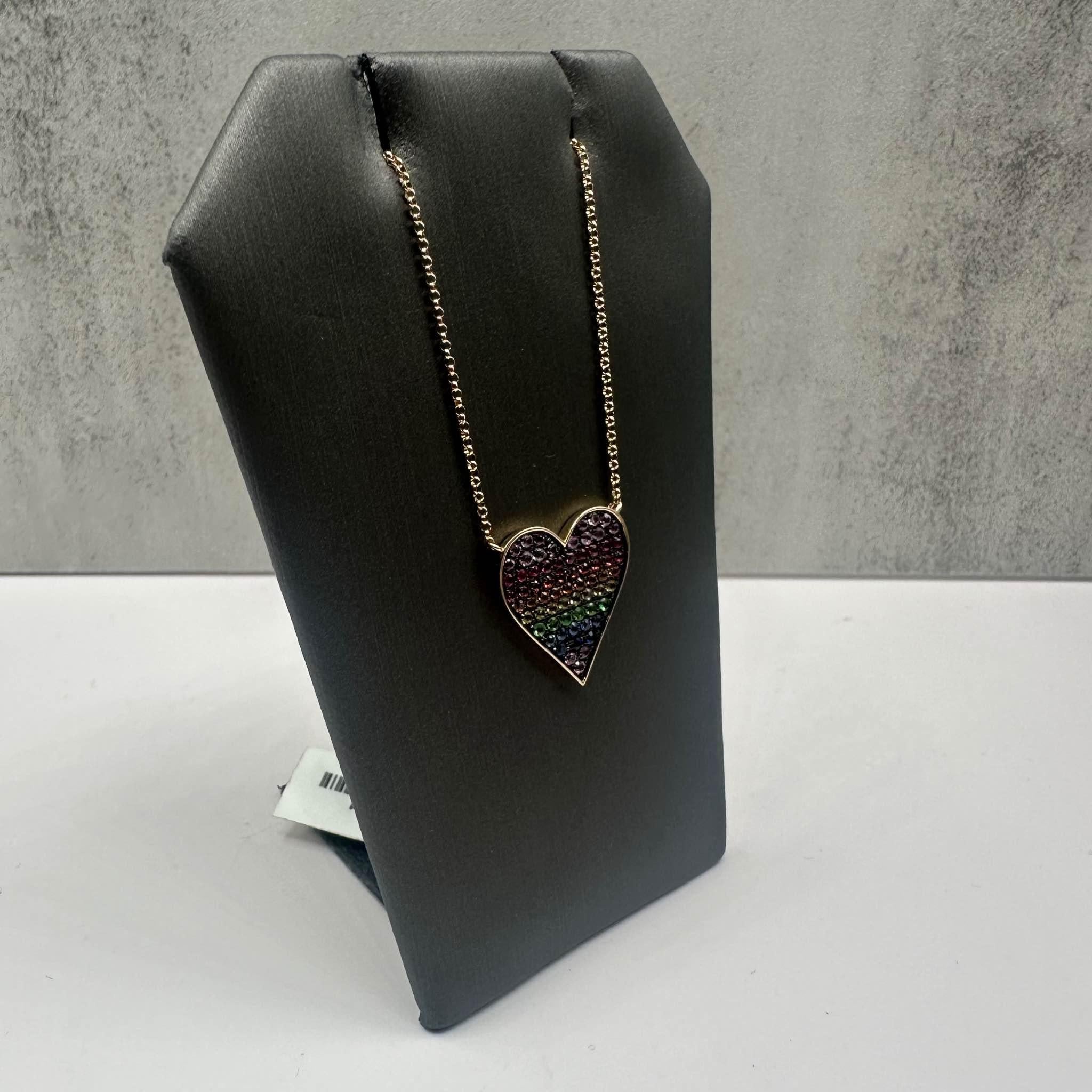 Effy Rainbow Sapphire Heart Necklace 14K Yellow Gold 0.69ctw Adjustable