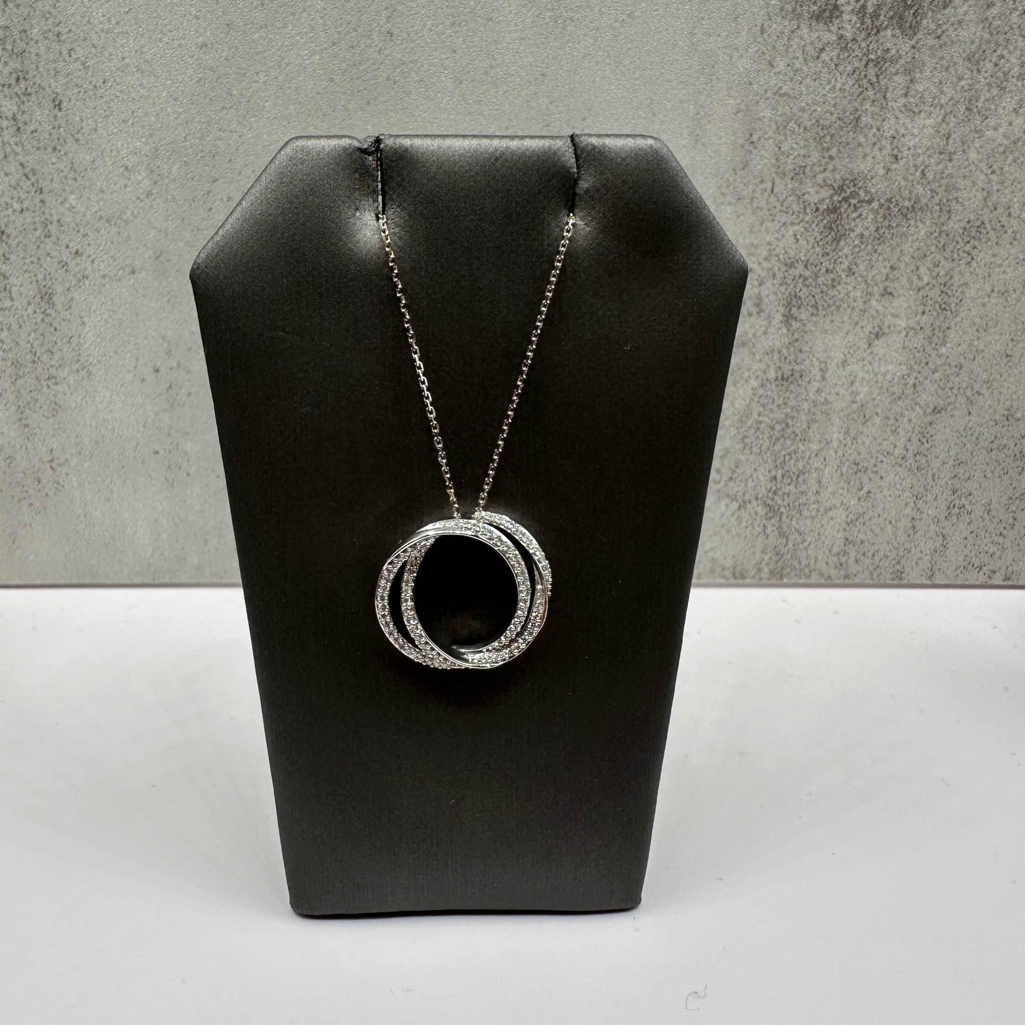 VERA WANG LOVE 10k White Gold Round Diamond Double Circle Pendant Necklace .50CT