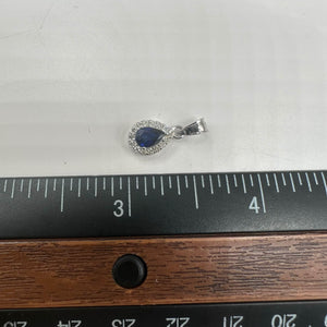 Blue Sapphire & Diamond Pendant in 14kt White Gold - Sapphire, 0.08ctw Dia, New