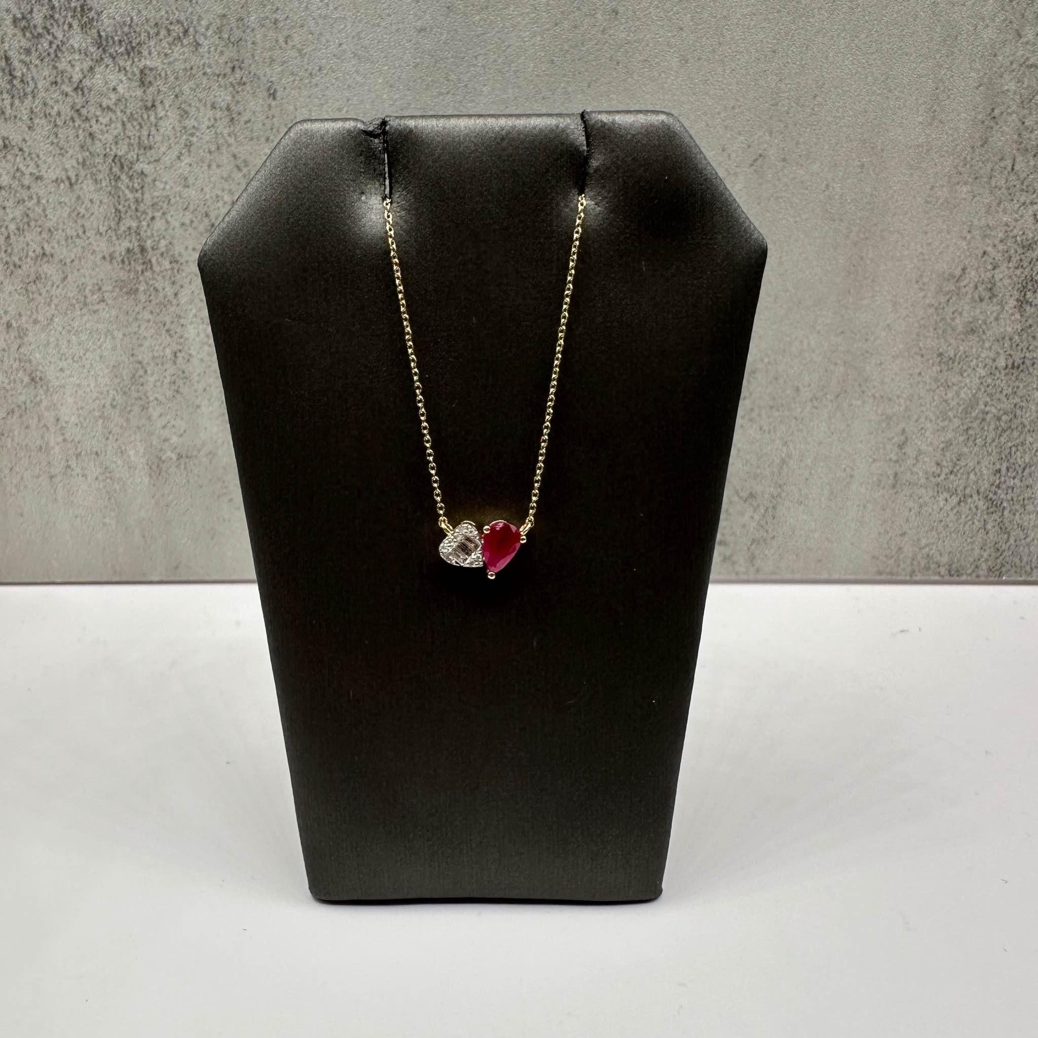 Toi Et Moi Ruby Diamond Necklace 14K Yellow Gold 0.15ctw