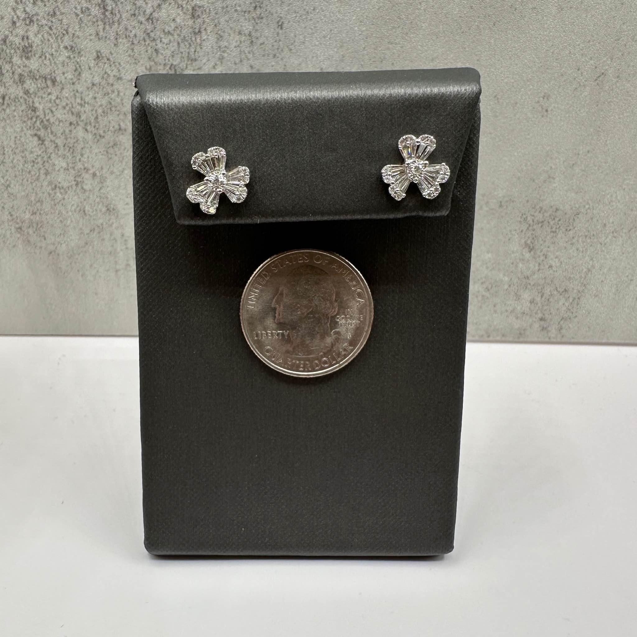 Shamrock Diamond Earrings 18K White Gold 0.62ctw Silicone Backs