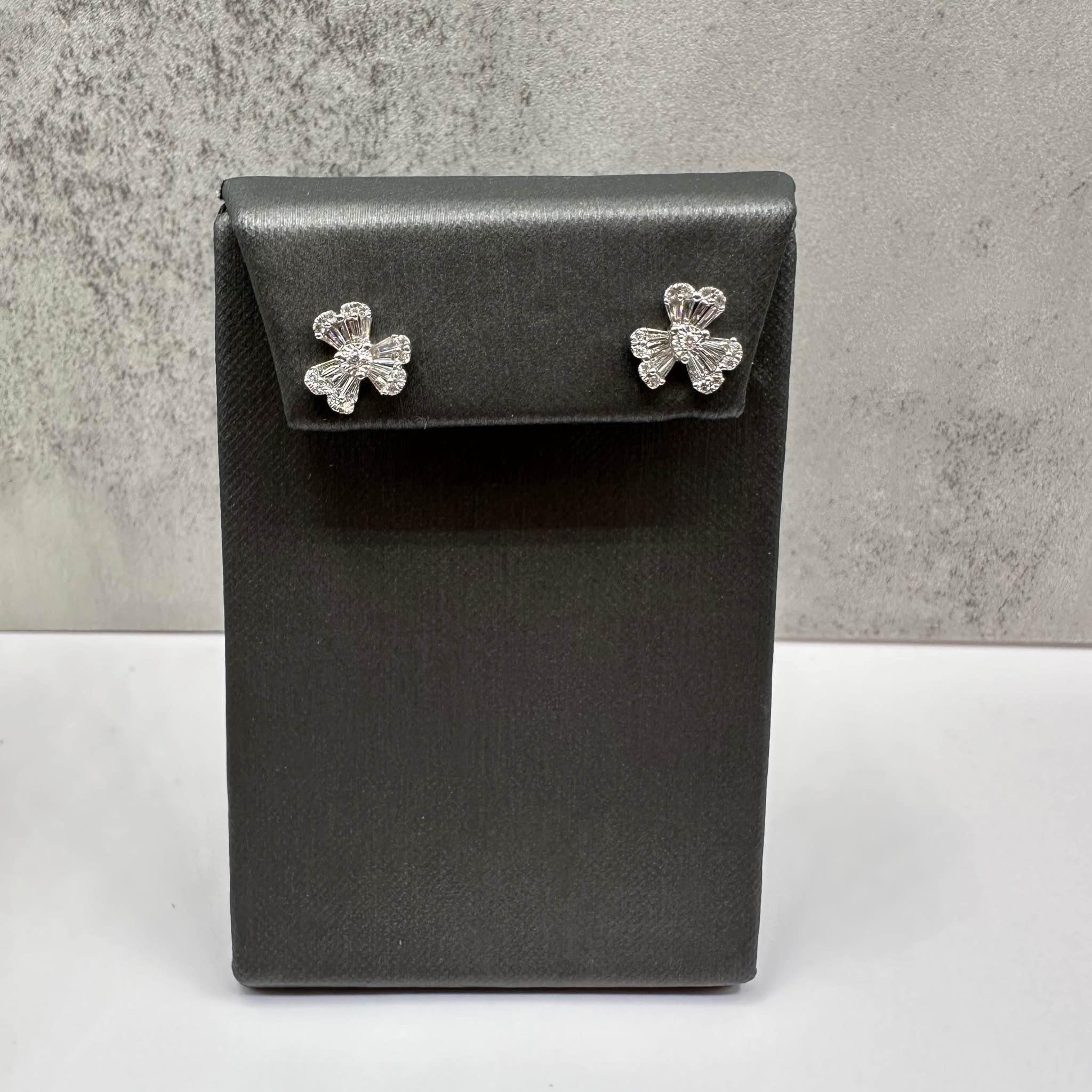 Shamrock Diamond Earrings 18K White Gold 0.62ctw Silicone Backs