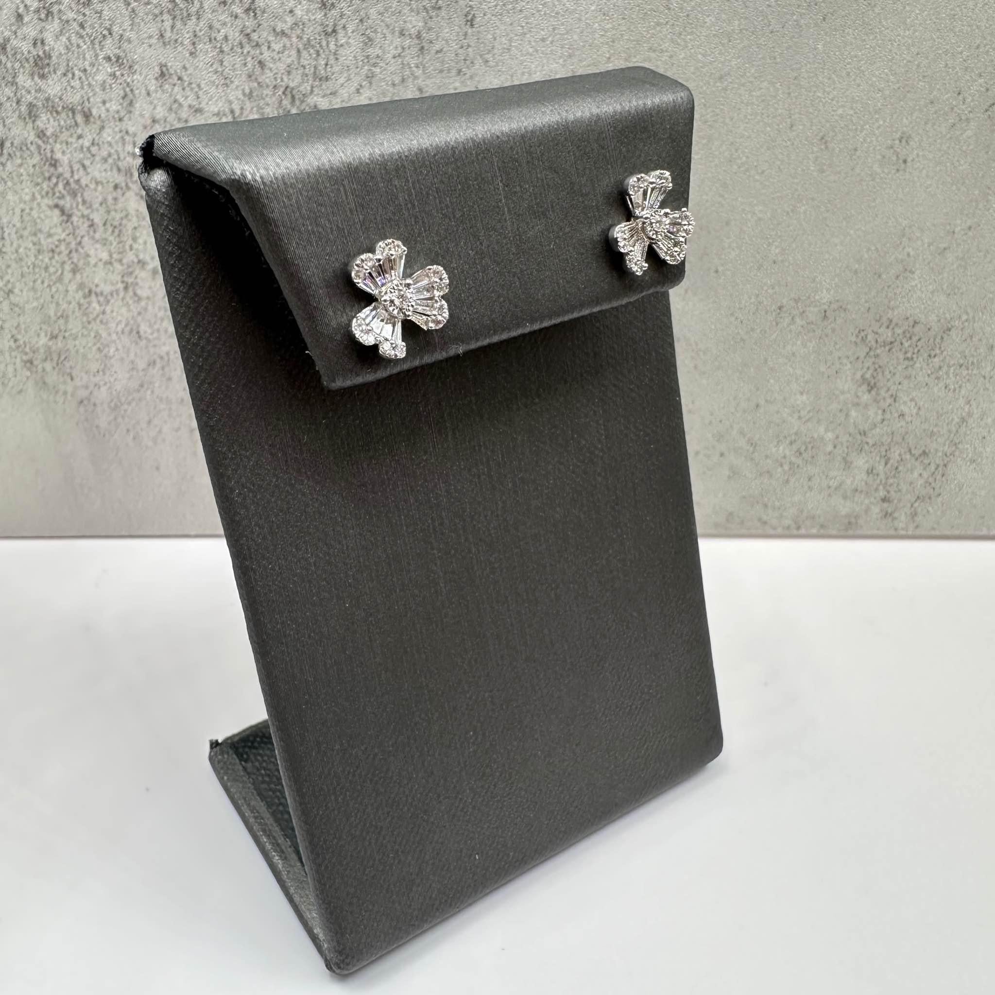 Shamrock Diamond Earrings 18K White Gold 0.62ctw Silicone Backs