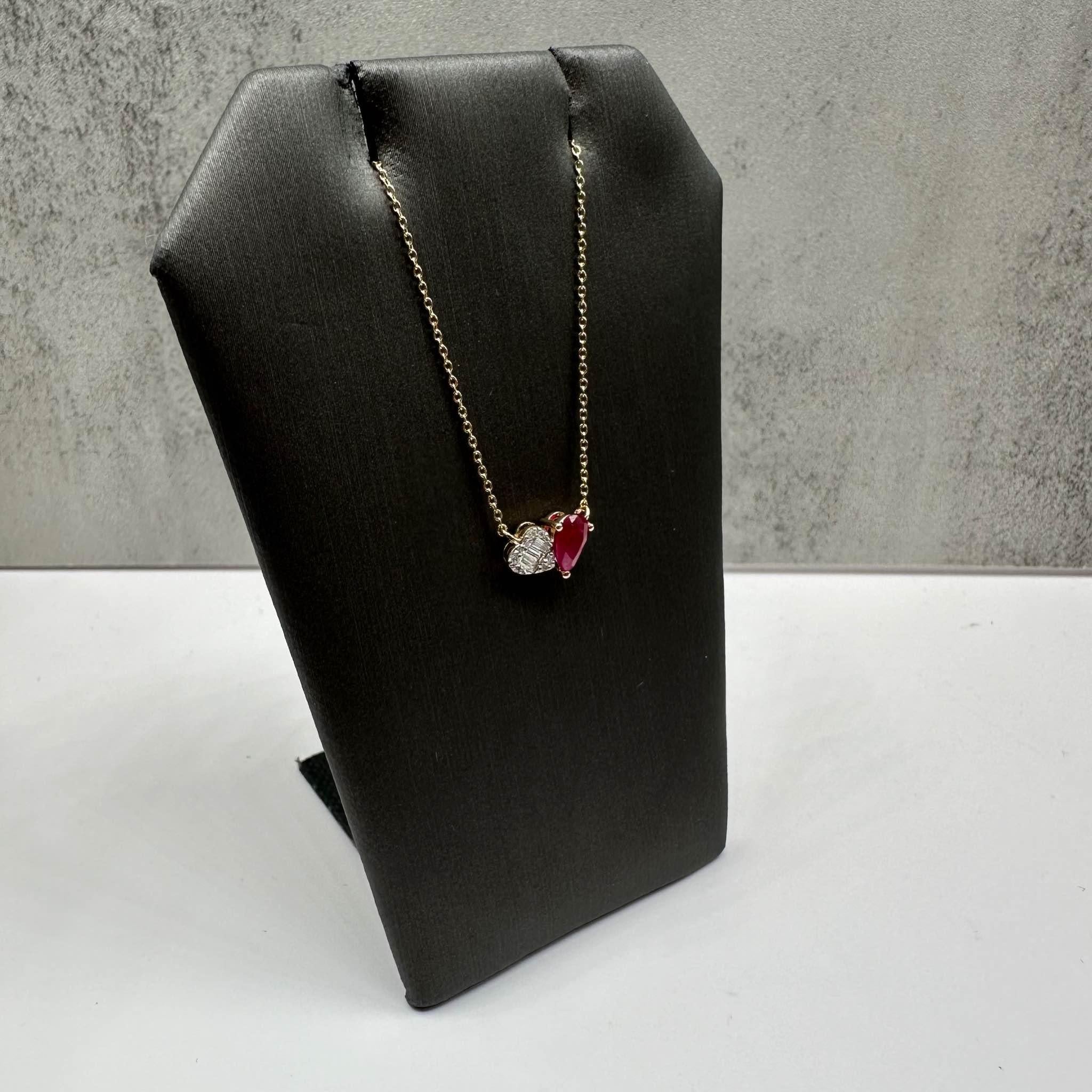 Toi Et Moi Ruby Diamond Necklace 14K Yellow Gold 0.15ctw