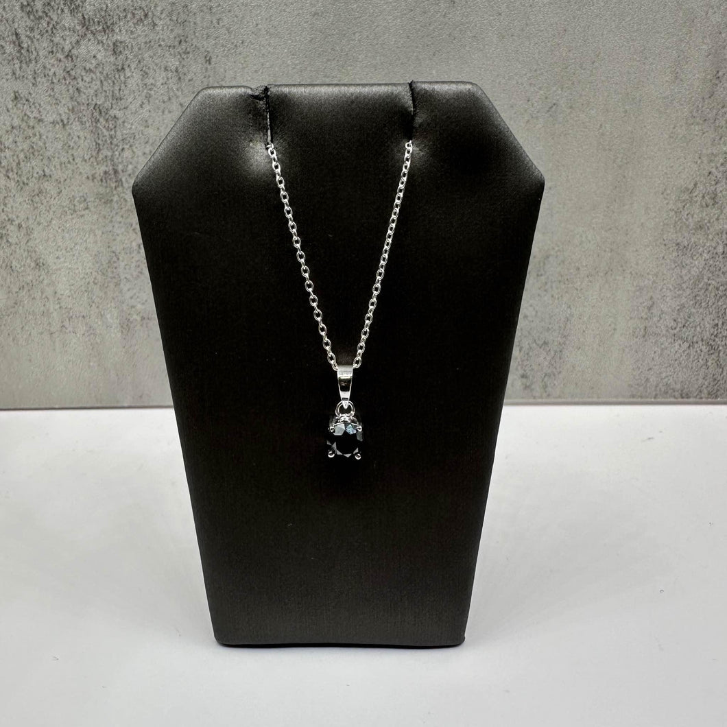 Black Diamond Necklace in Sterling Silver - 1ctw Round Black Diamond, Adjustable