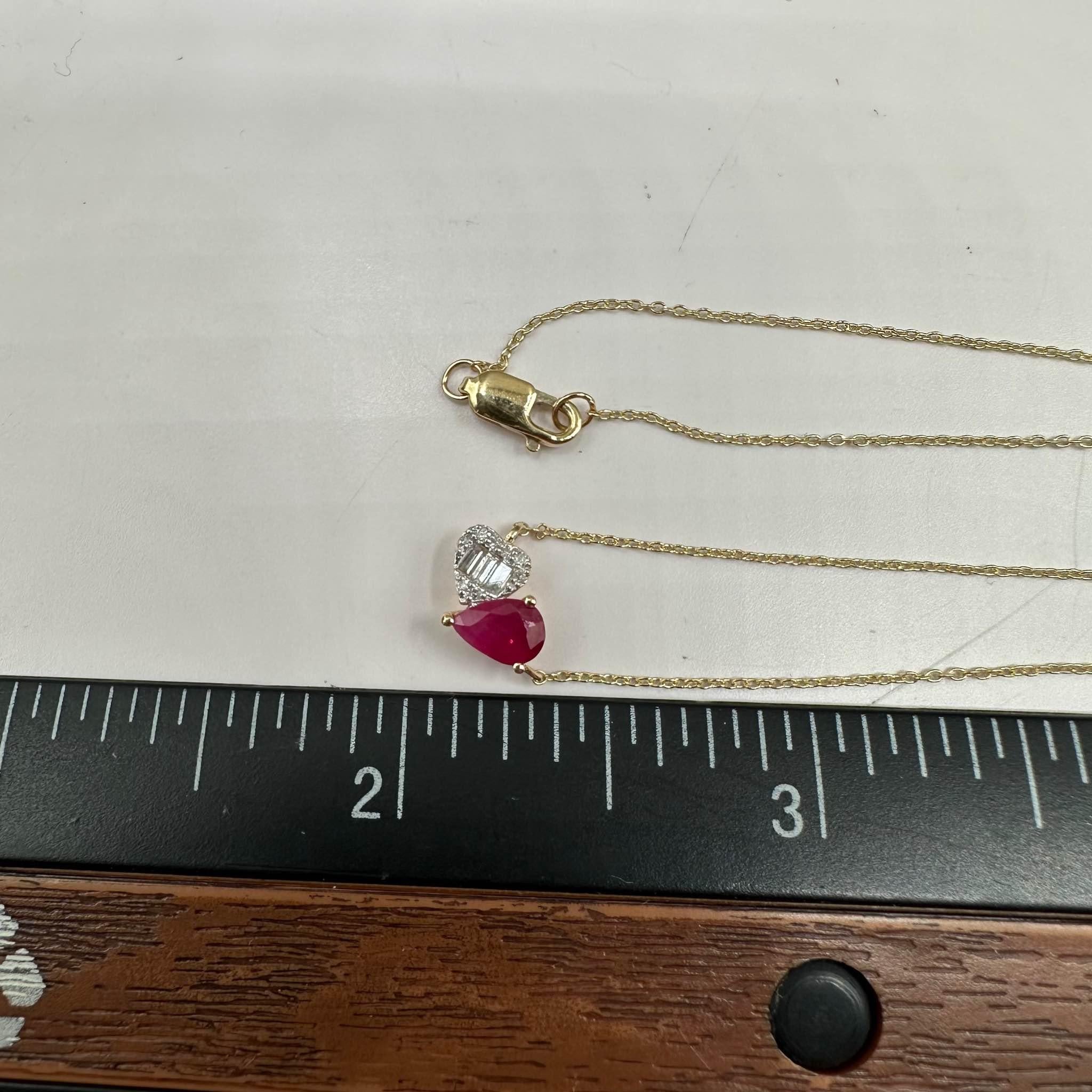 Toi Et Moi Ruby Diamond Necklace 14K Yellow Gold 0.15ctw