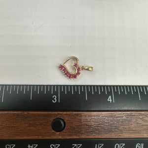 Estate Ruby Heart Pendant in 14kt Yellow Gold - 0.24ctw Round Rubies, Pre-Loved