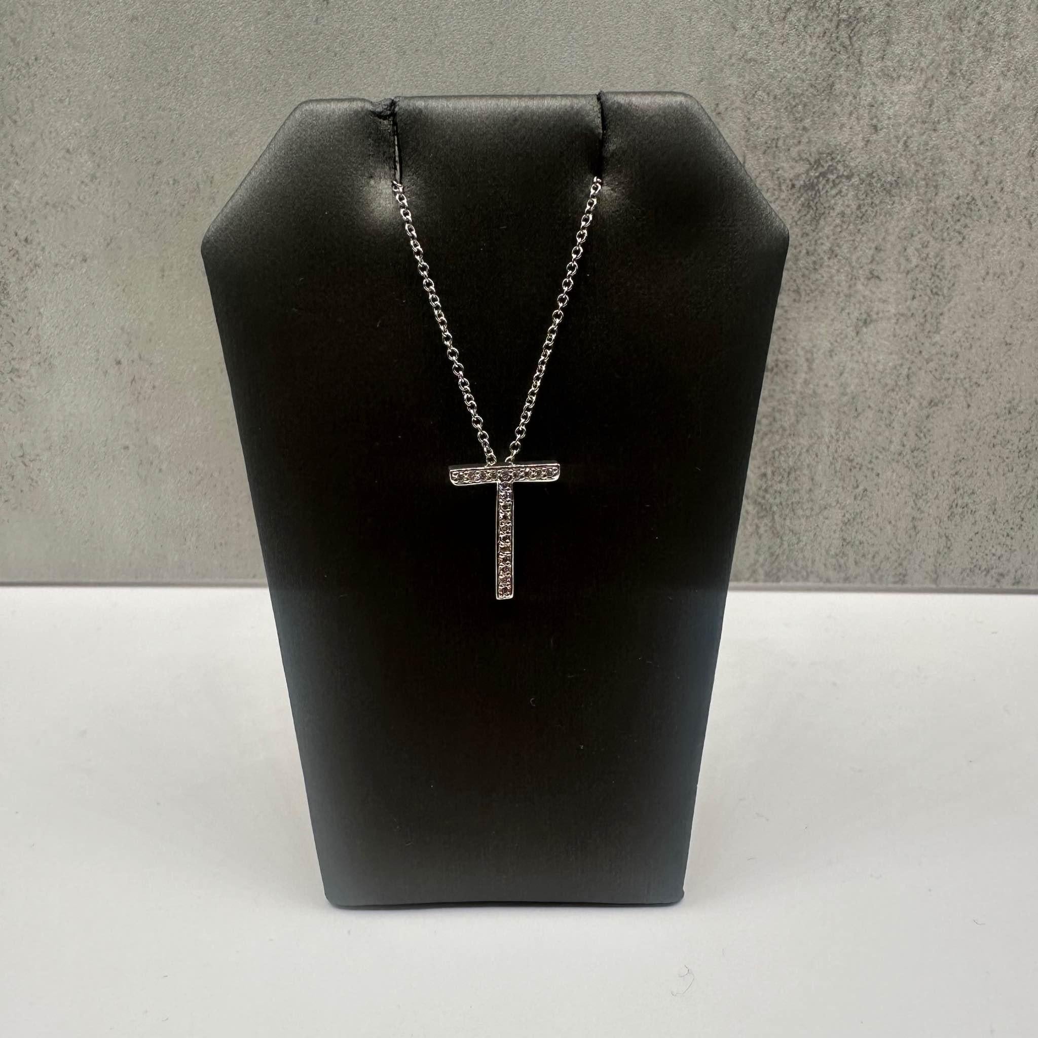 Effy Diamond T Initial Necklace 14K White Gold 0.11ctw 18in