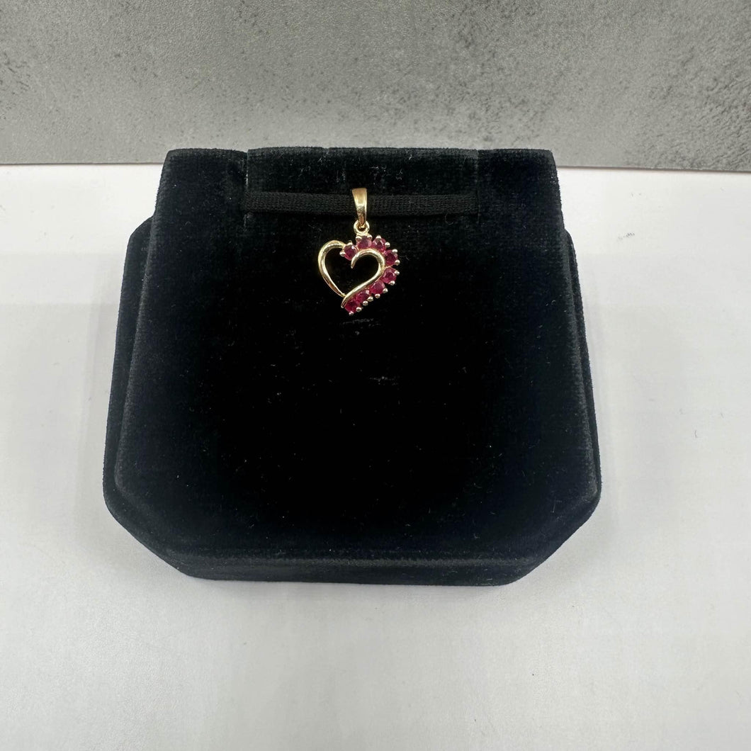 Estate Ruby Heart Pendant in 14kt Yellow Gold - 0.24ctw Round Rubies, Pre-Loved