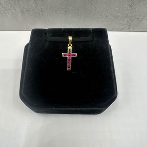 Estate Ruby Cross Pendant in 14kt Yellow Gold - 0.50ctw Rubies, Pre-Loved