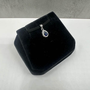 Blue Sapphire & Diamond Pendant in 14kt White Gold - Sapphire, 0.08ctw Dia, New