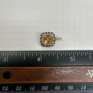 Estate Citrine & Diamond Pendant in 10kt Yellow Gold -7.1mm Citrine, 0.10ctw Dia