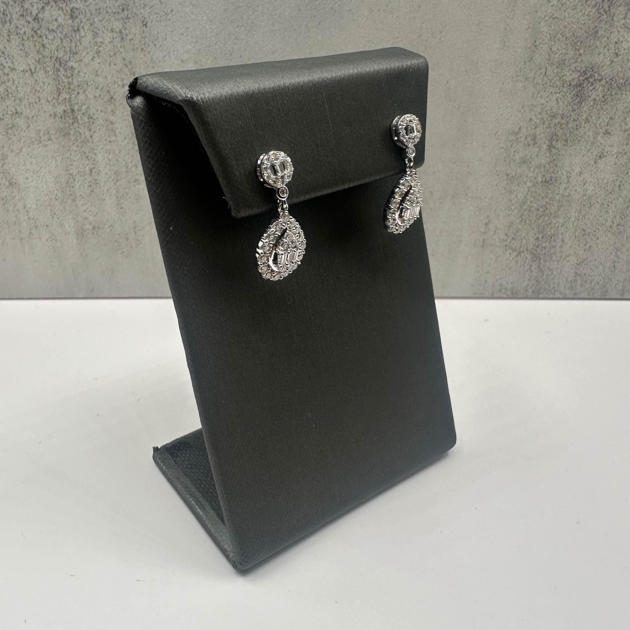 Diamond Drop Earrings 10K White Gold 1ctw GH SI Baguette Round Diamonds