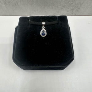 Blue Sapphire & Diamond Pendant in 14kt White Gold - Sapphire, 0.08ctw Dia, New