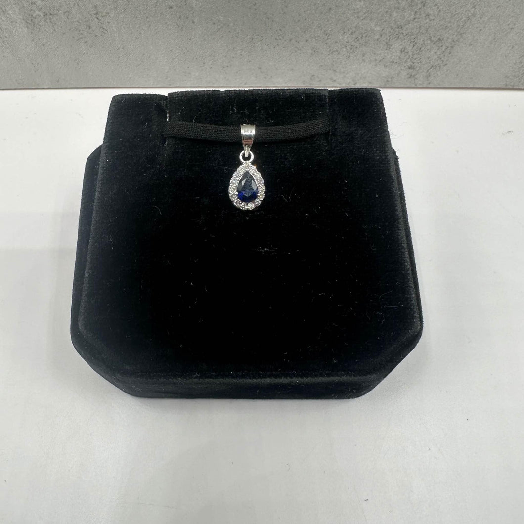 Blue Sapphire & Diamond Pendant in 14kt White Gold - Sapphire, 0.08ctw Dia, New