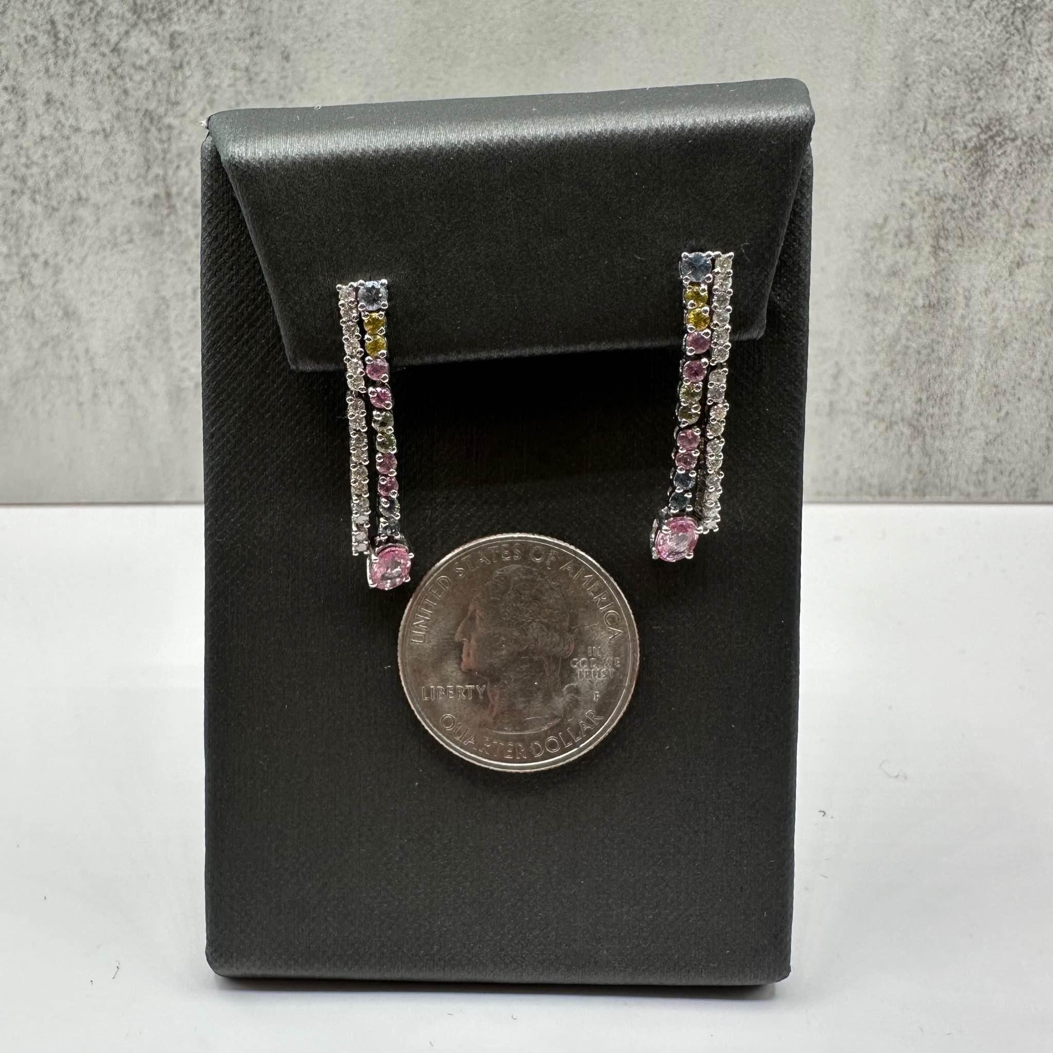 Diamond and Gemstone Drop Earrings in 14kt White Gold – 0.16ctw