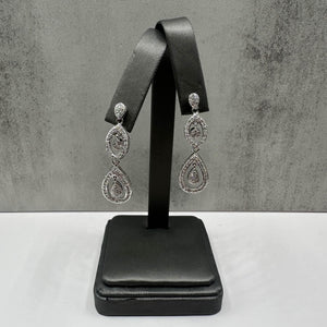 Estate Diamond Drop Earrings in 14kt White Gold - 0.7ctw GH SI-I1 Diamonds, 1.5"