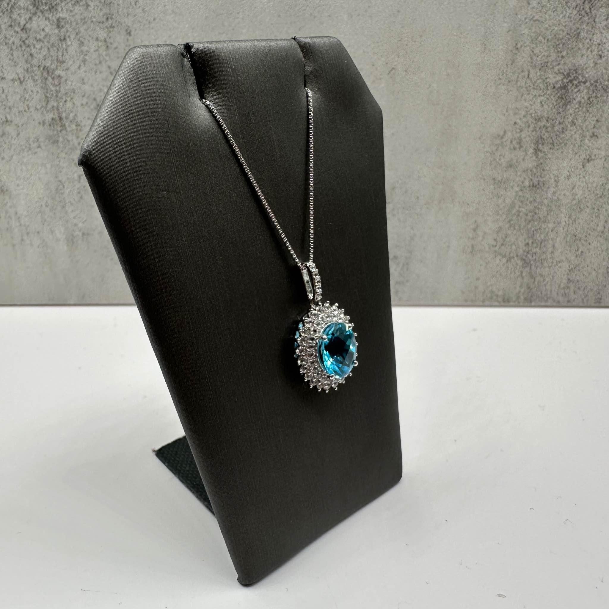 Blue Topaz Necklace Sterling Silver 10x8mm 0.40ctw White Topaz 18in