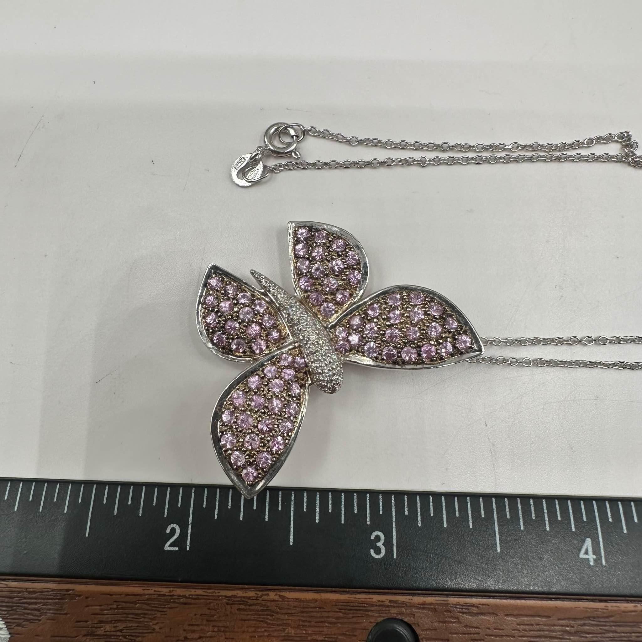Estate Diamond Sapphire Butterfly Brooch Necklace 0.10ctw Pre Loved