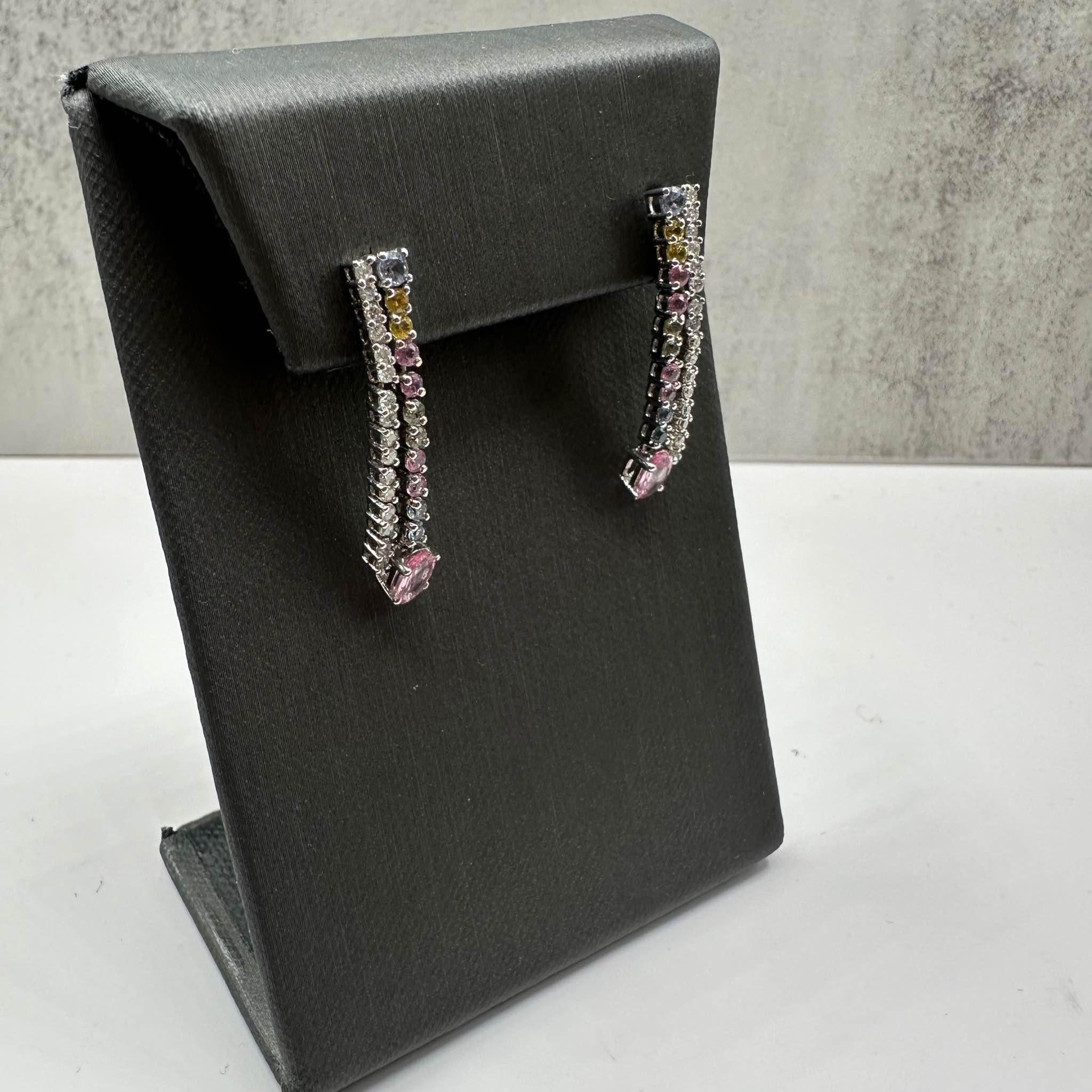 Diamond and Gemstone Drop Earrings in 14kt White Gold – 0.16ctw
