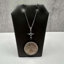 Load image into Gallery viewer, Diamond &amp; Sapphire Cross Necklace in 10kt White Gold - 0.10ctw Diamonds, 16-18&quot;
