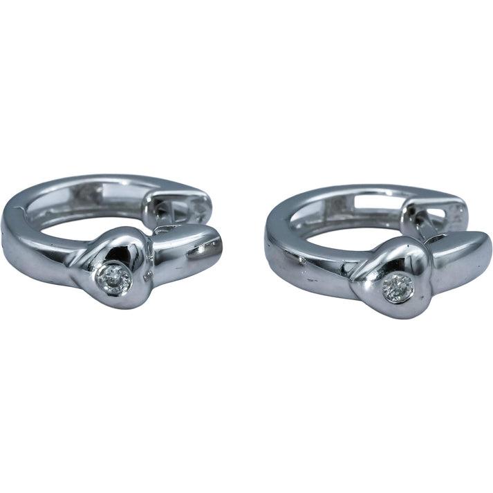 14k White Gold Hoop Huggie Earrings with Diamond Accents