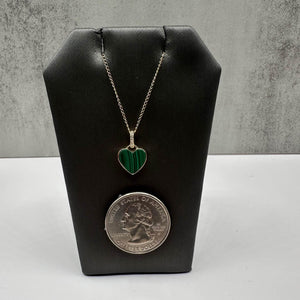 Malachite & Diamond Heart Necklace in 14kt Yellow Gold - 0.03ctw Diamonds, 18"