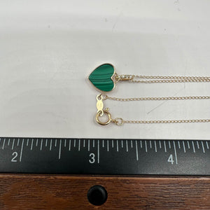 Malachite & Diamond Heart Necklace in 14kt Yellow Gold - 0.03ctw Diamonds, 18"