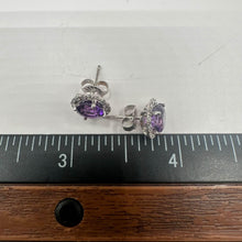 Load image into Gallery viewer, Amethyst &amp; Diamond Earrings in 14kt White Gold - 6.5mm Amethyst, 0.2ctw Diamonds
