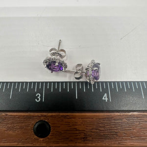 Amethyst & Diamond Earrings in 14kt White Gold - 6.5mm Amethyst, 0.2ctw Diamonds