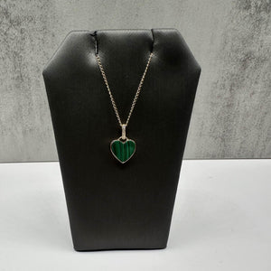 Malachite & Diamond Heart Necklace in 14kt Yellow Gold - 0.03ctw Diamonds, 18"